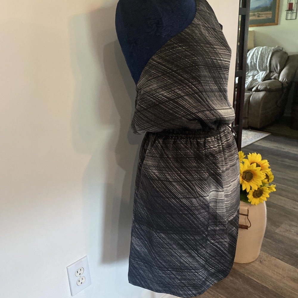 GAP Size 10 One Shoulder Mini Dress Black Gray Pockets Draw String Waist - Picture 4 of 7